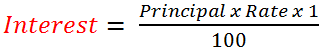 Simple Interest = (Principal x Rate x Time) / 100