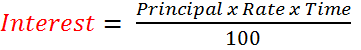 Simple Interest = (Principal x Rate x Time) / 100